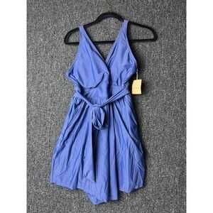 BloomChic Swim Dress V-Neck Tie Waist Pockets Blue Size 10 NWT